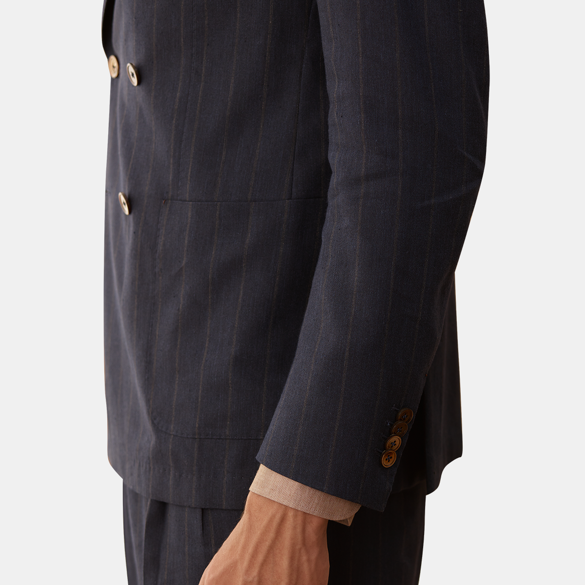 Navy Linen‑Wool Shadow Stripe Two‑Piece Suit