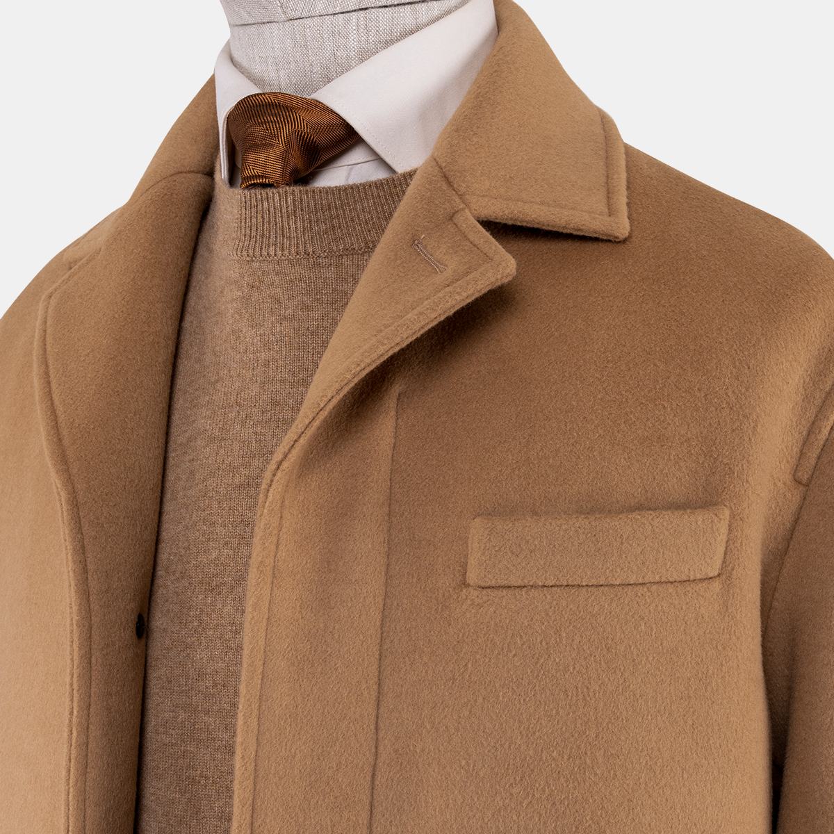 Brown Wool Fused 4‑Button Hidden‑Placket Single‑Breasted Overcoat