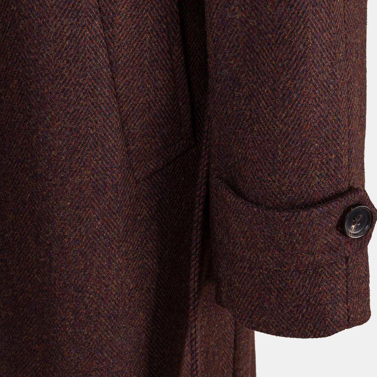 Dark Brown Wool‑Wool‑Silk Fused 5‑Button Exposed‑Placket Overcoat
