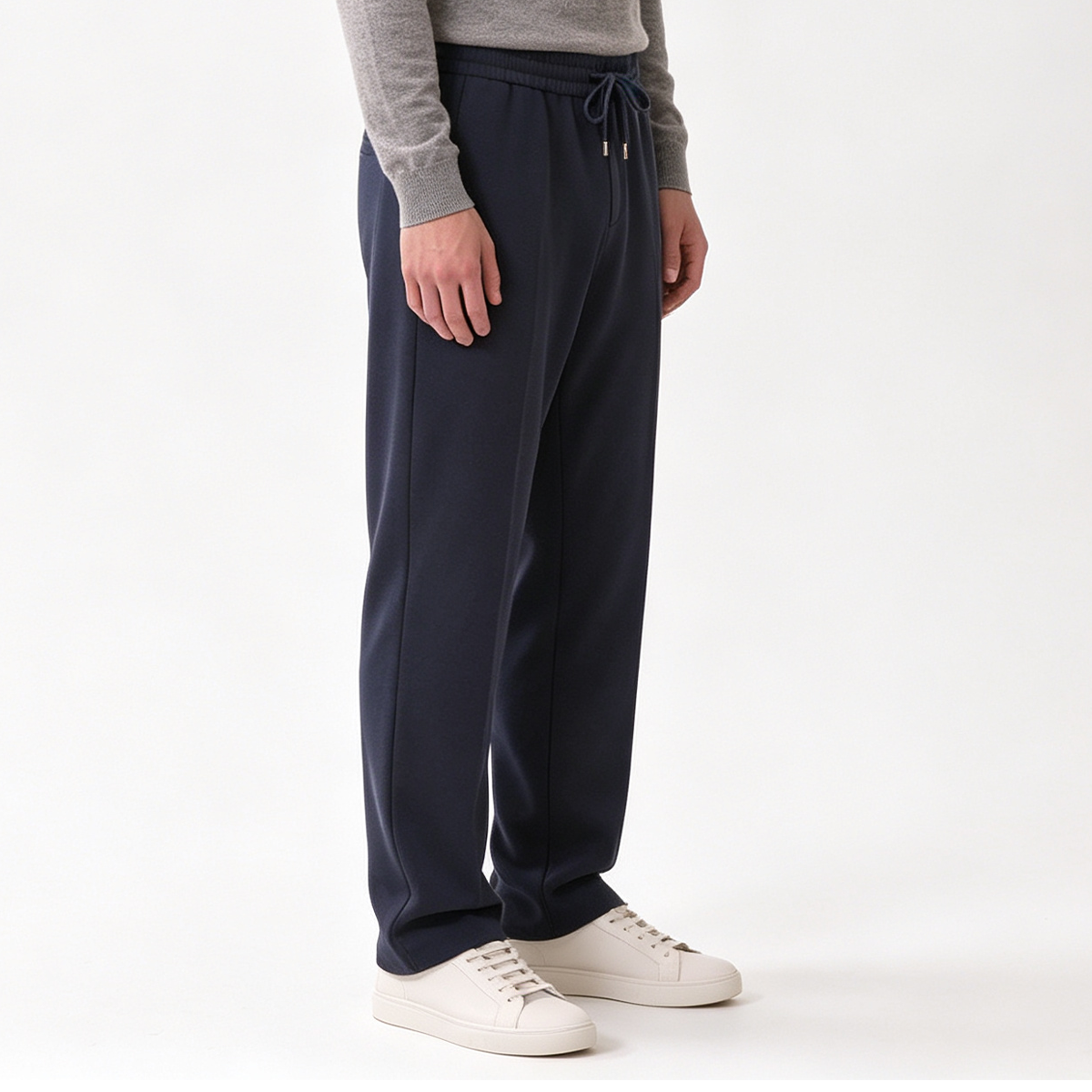 Navy Stand‑Collar with Exposed‑Teeth Center Zip Two-Piece Suit