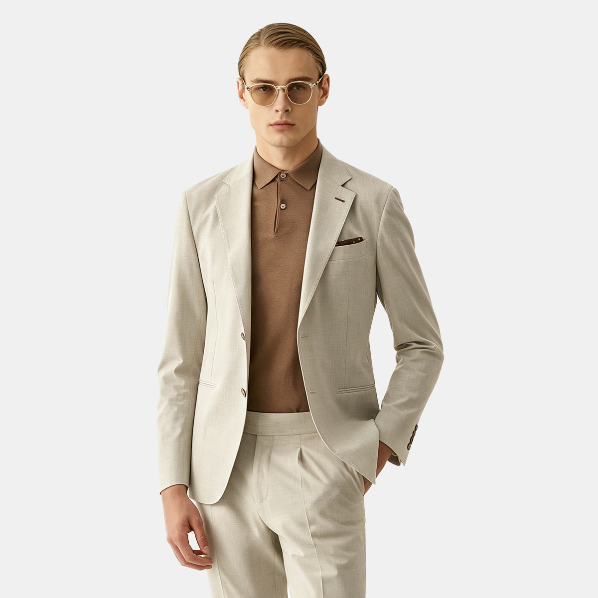 Beige Side Adjuster Two-Piece Suit