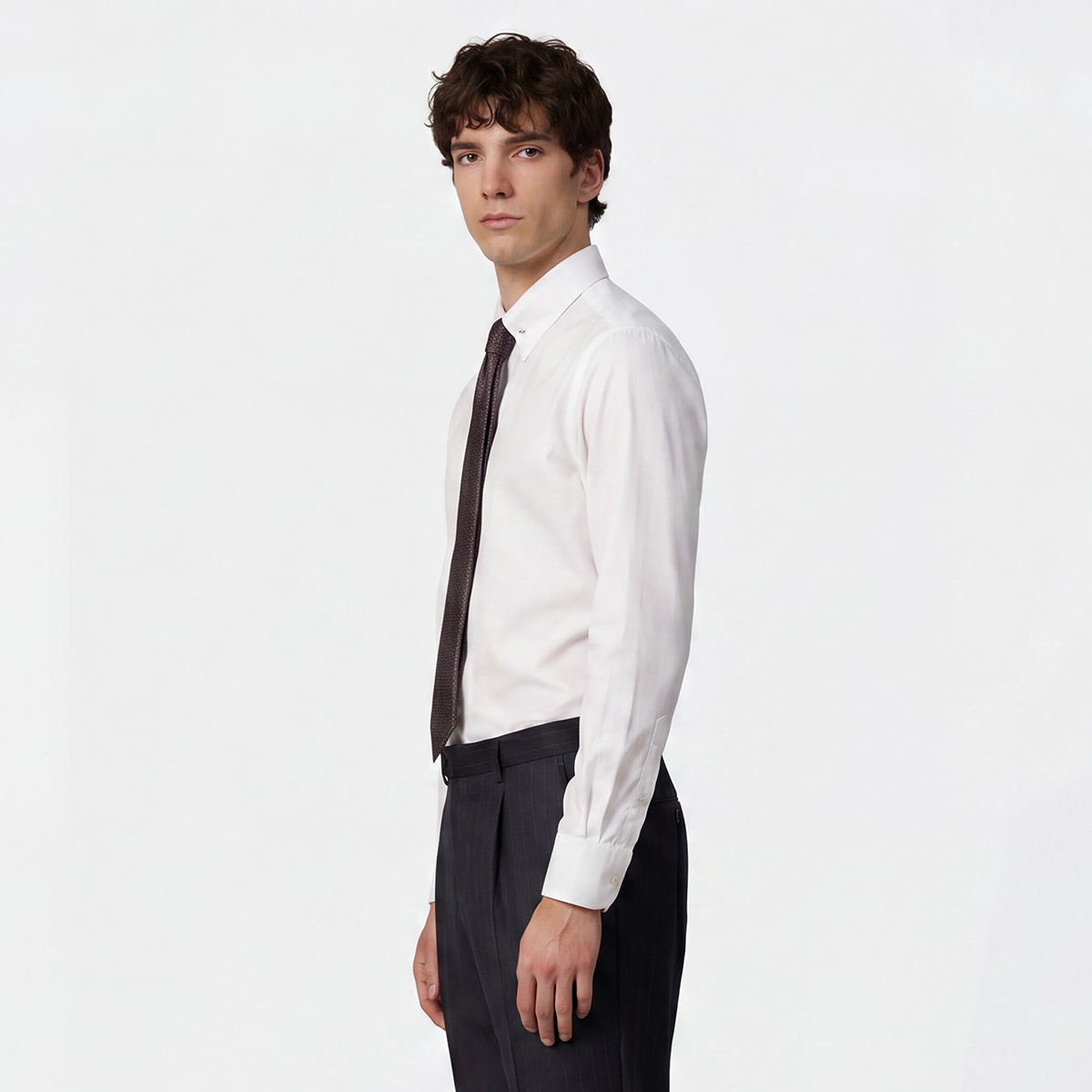 White Launder‑Finish Tab‑Cotton Men's Shirt
