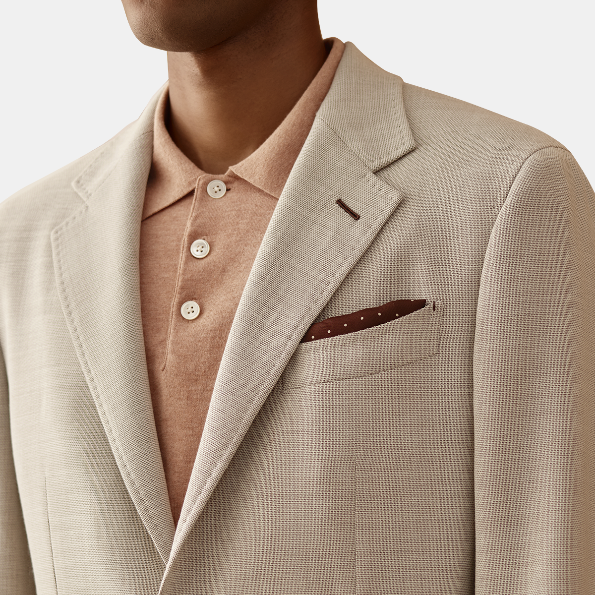 Beige Wool‑Spandex Single‑Pleated Blazer