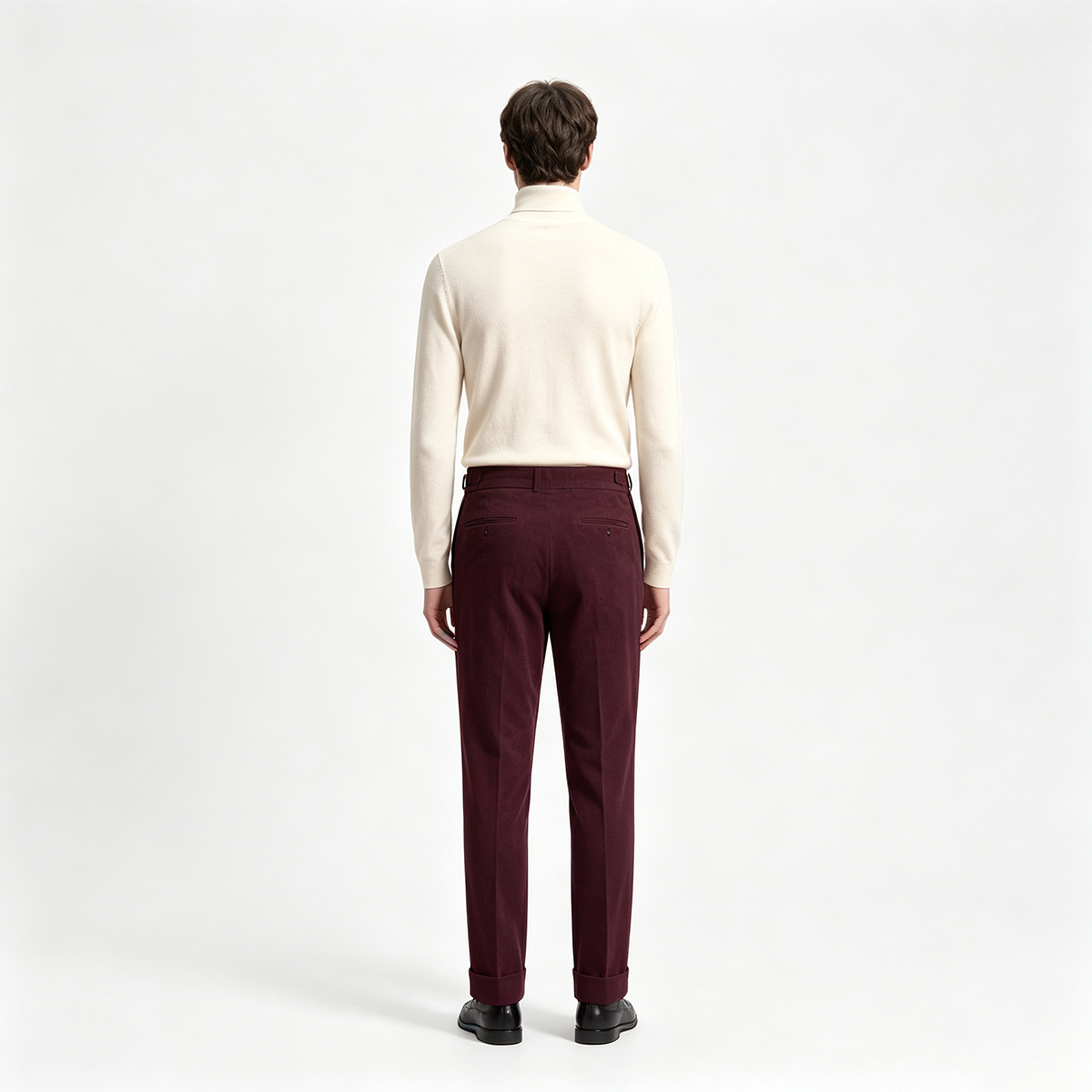 Burgundy Cotton‑Wool‑Elastane Fused Double‑Breasted Two‑Piece Suit