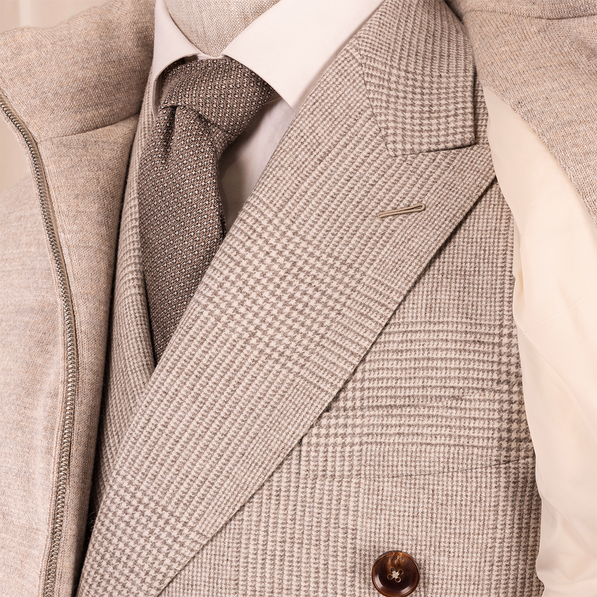 Light Camel Wool Ultra‑Thin Half‑Canvas Double‑Breasted Two‑Piece Suit