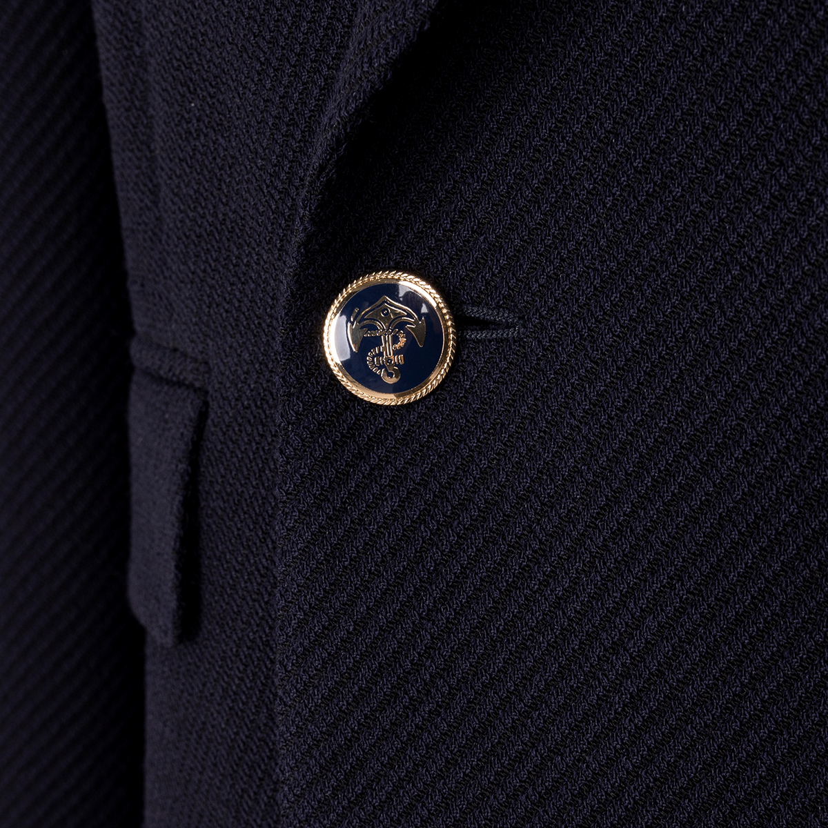 Navy Wool‑Polyamide‑Elastane Fused Double‑Breasted Blazer