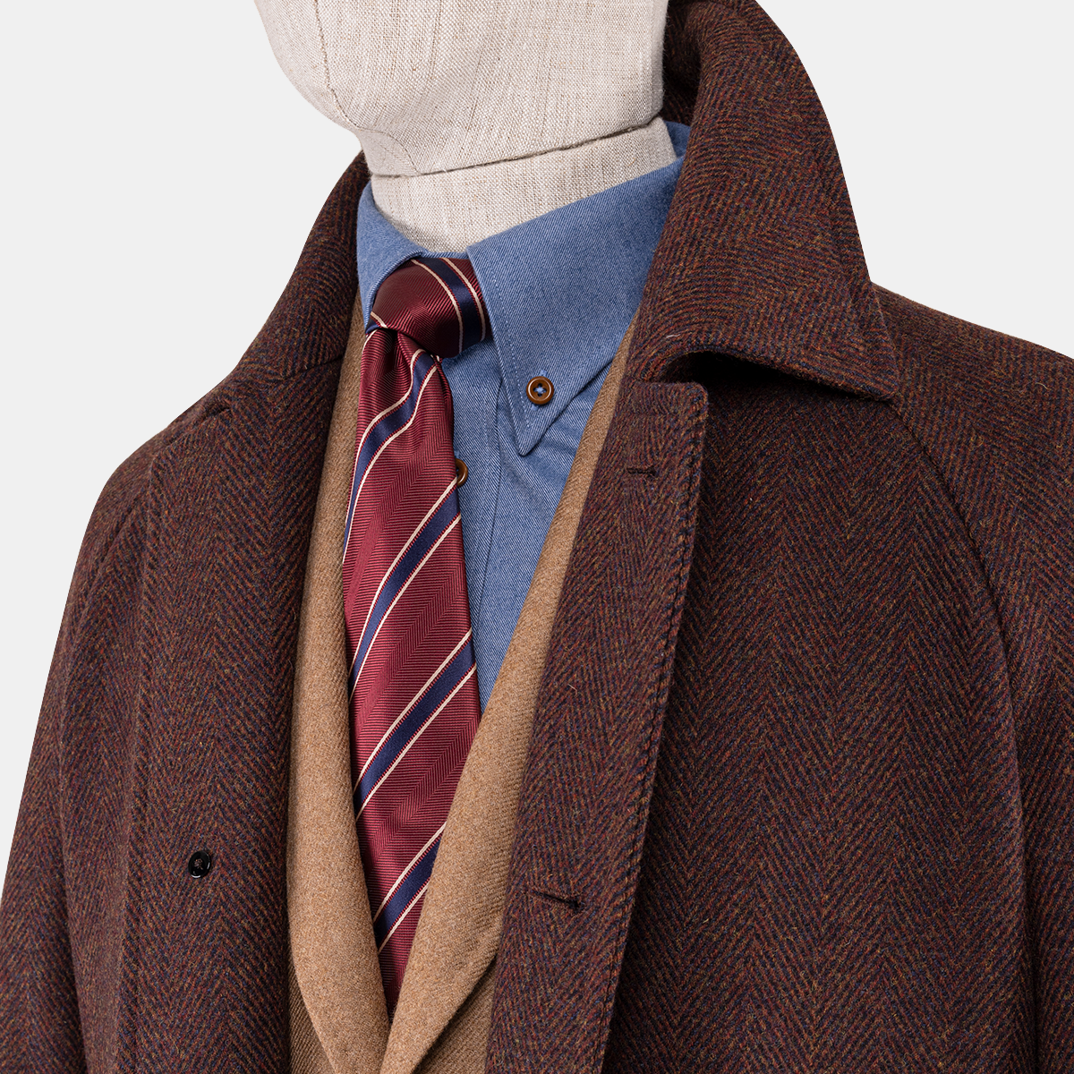 Dark Brown Wool‑Wool‑Silk Fused 5‑Button Exposed‑Placket Overcoat