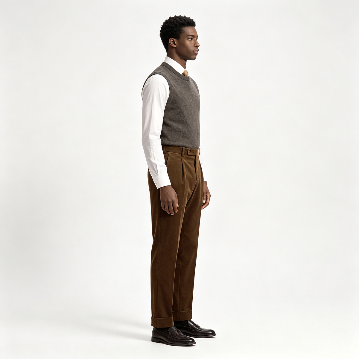 Tan Cotton‑Elastane Fused Single‑Breasted Two‑Piece Suit