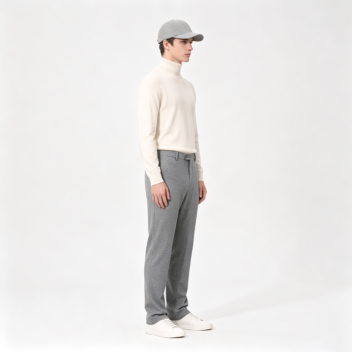 Gray Single‑Breasted Two‑Piece Suit with Detachable Hood