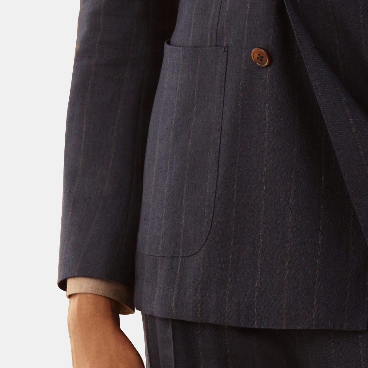 Navy Linen‑Wool Shadow Stripe Two‑Piece Suit