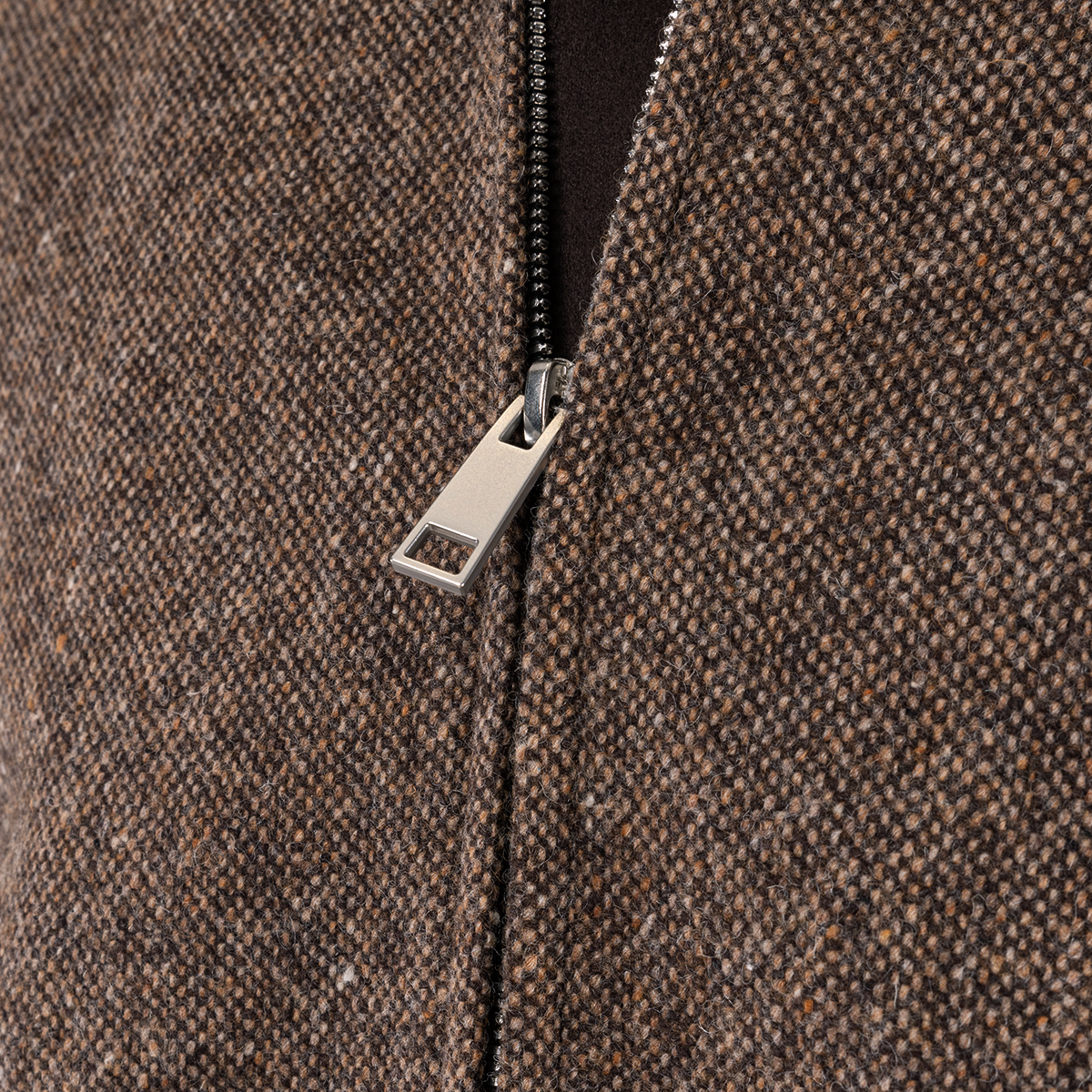 Dark Brown Wool Zip‑Up Turn‑Down Collar Jacket