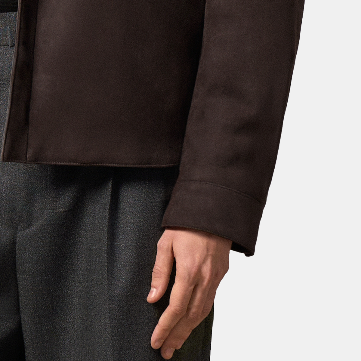Dark Brown Polyester‑Elastane Hidden‑Zip Placket Jacket