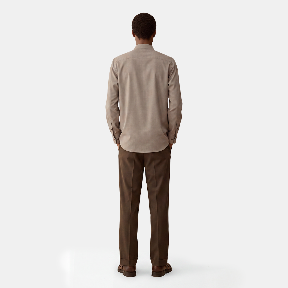 Brown Modal‑Polyester Stand‑Collar Men's Shirt