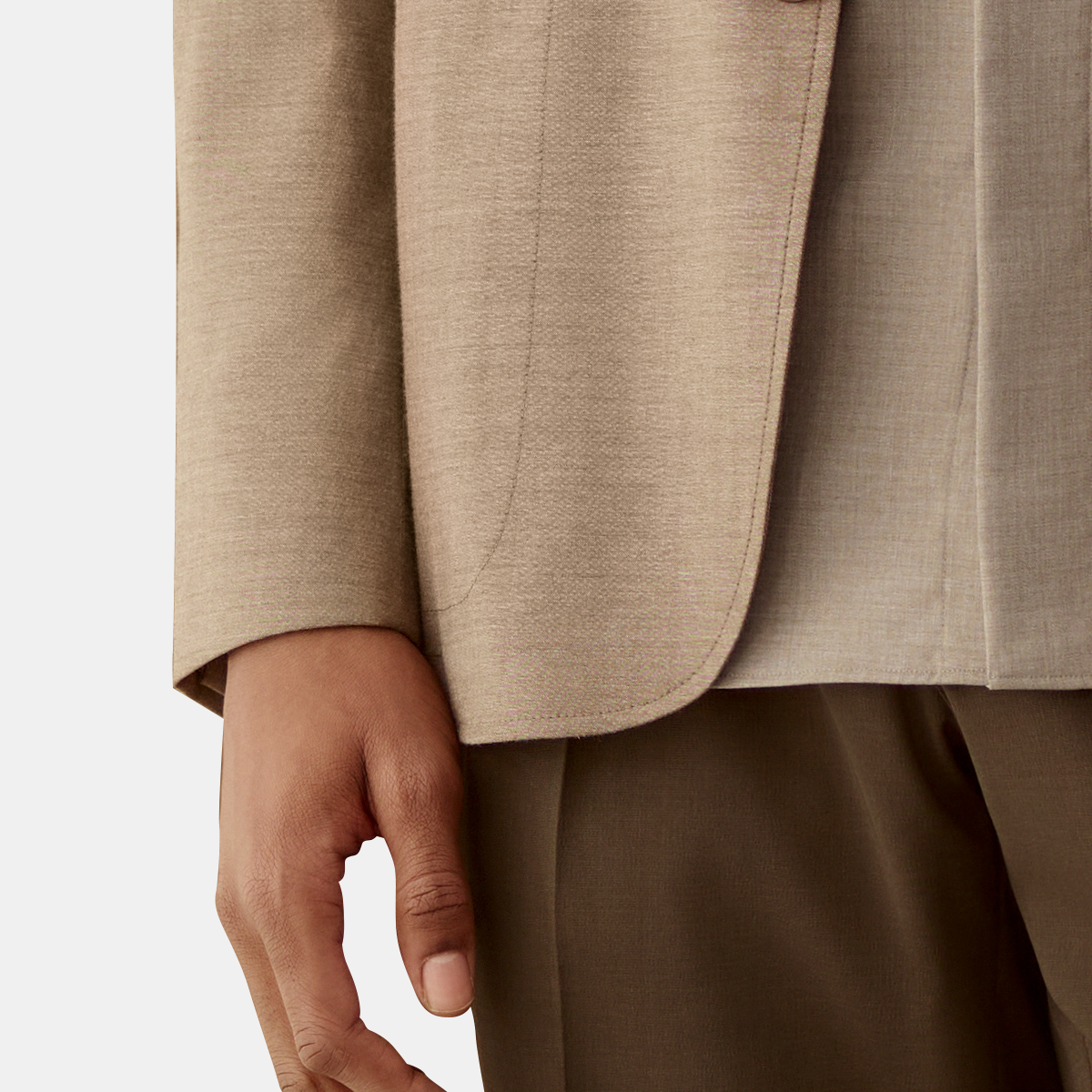 Brown Wool‑Viscose Collarless Fused Wrinkle Resistant Blazer