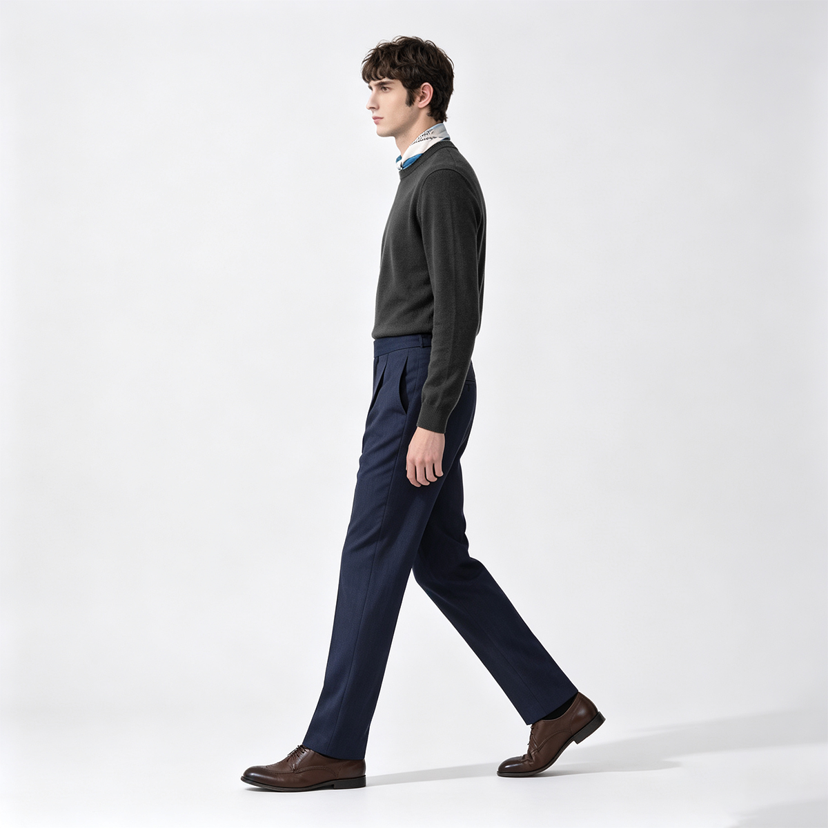 Navy Wool‑Polyester‑Elastane Double‑Breasted Two‑Piece Suit