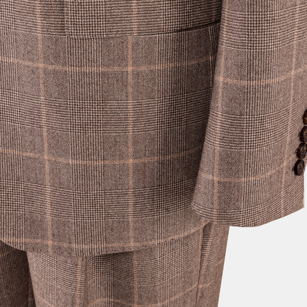 Brown Checked Wool‑Cashmere‑Blend 2‑Button Two‑Piece Suit