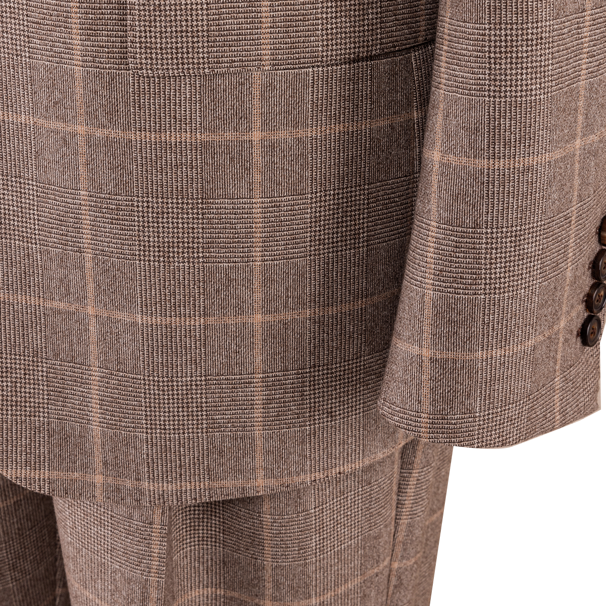 Brown Checked Wool‑Cashmere‑Blend 2‑Button Two‑Piece Suit