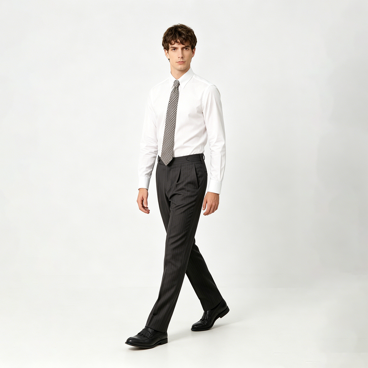Black Wrinkle Resistant Pure Wool Hidden Stripe Two‑Piece Suit