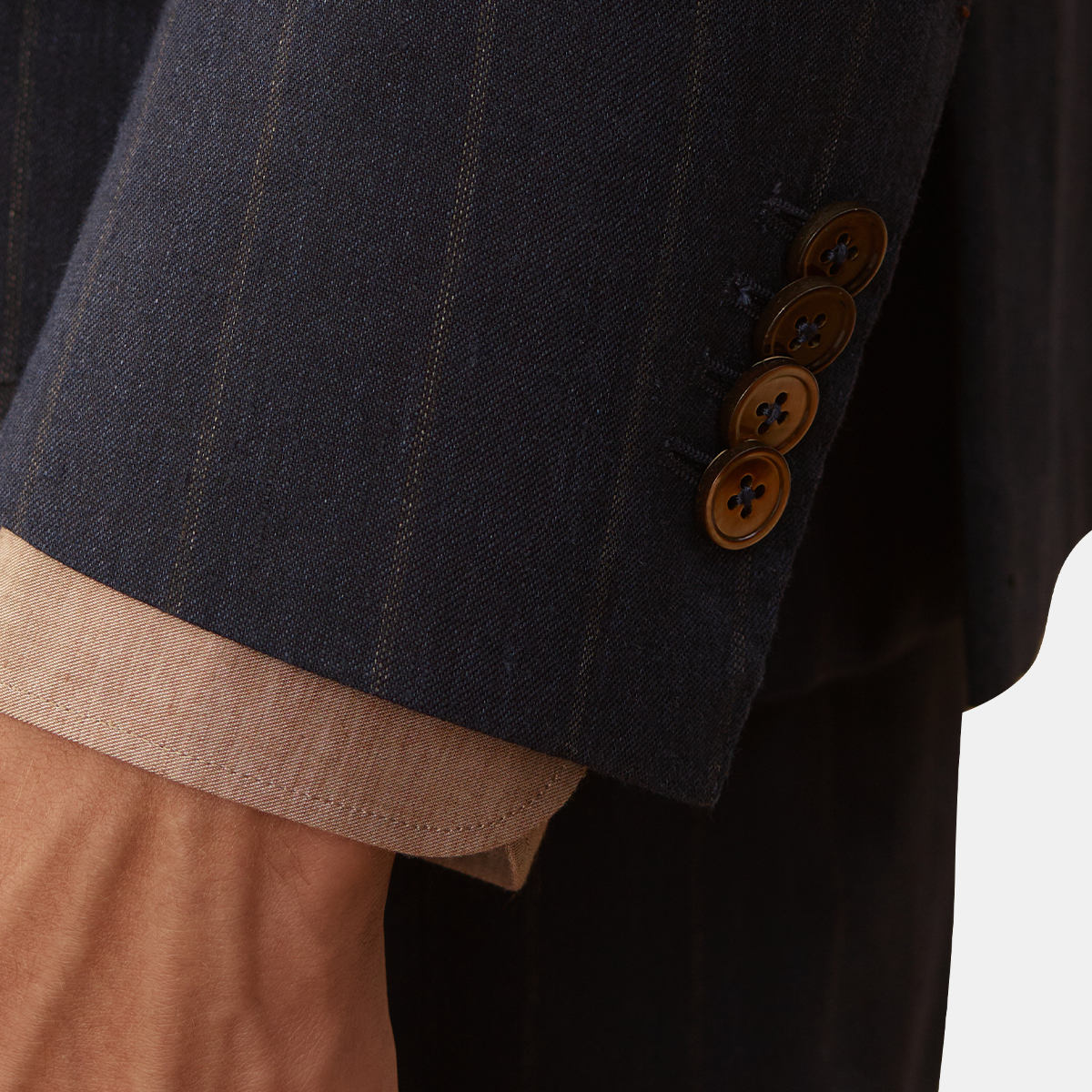 Navy Linen‑Wool Shadow Stripe Two‑Piece Suit