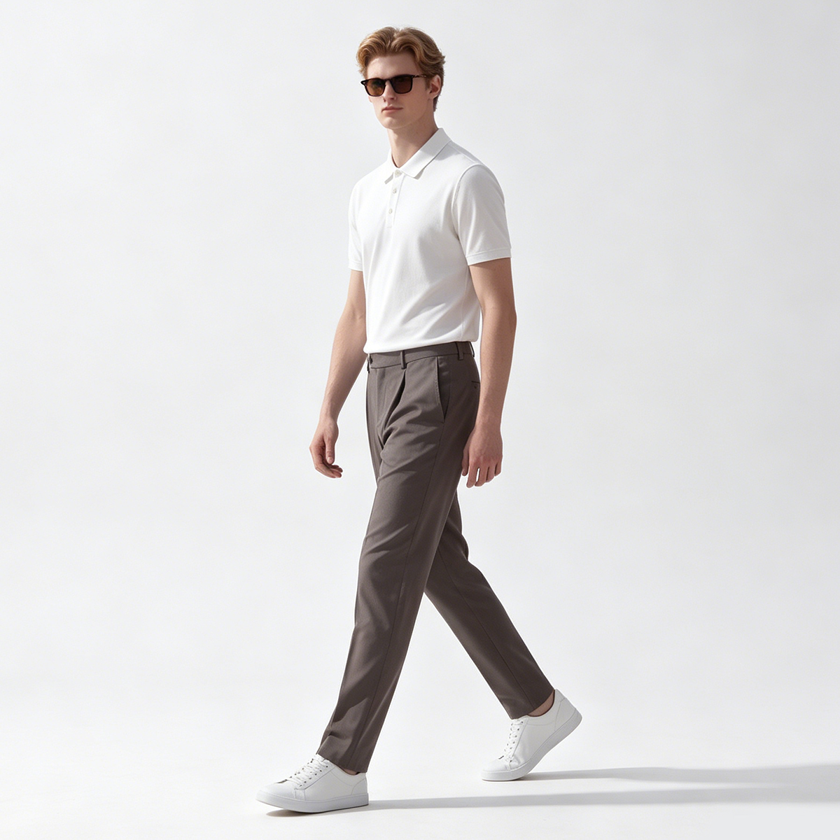 Brown Ultra‑Light Polyester Fused Sport‑Travel Casual Two‑Piece Suit