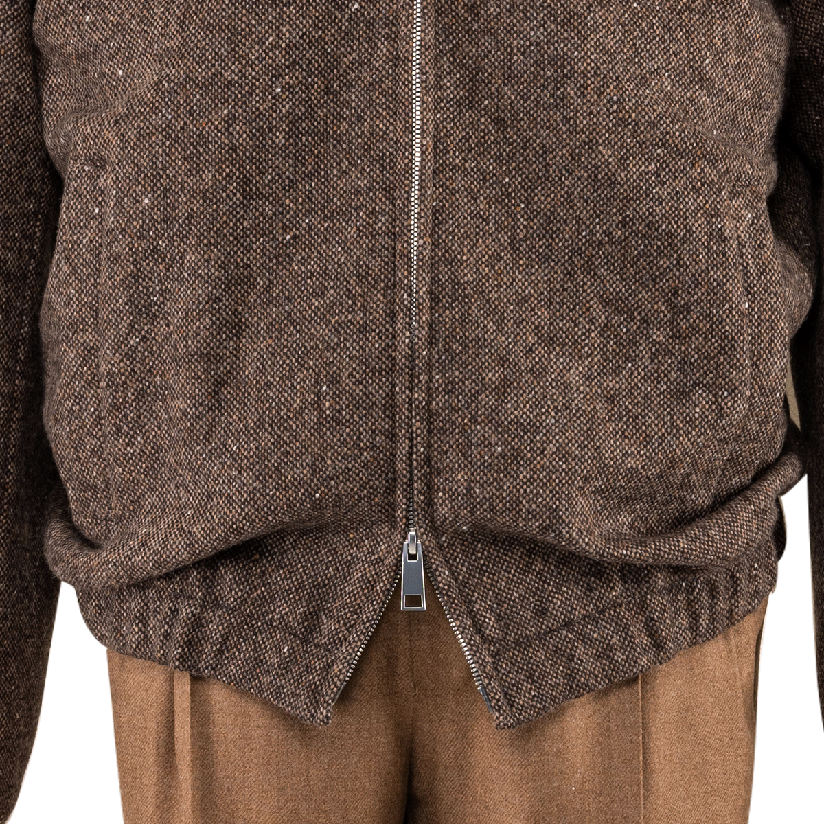 Dark Brown Wool Zip‑Up Turn‑Down Collar Jacket