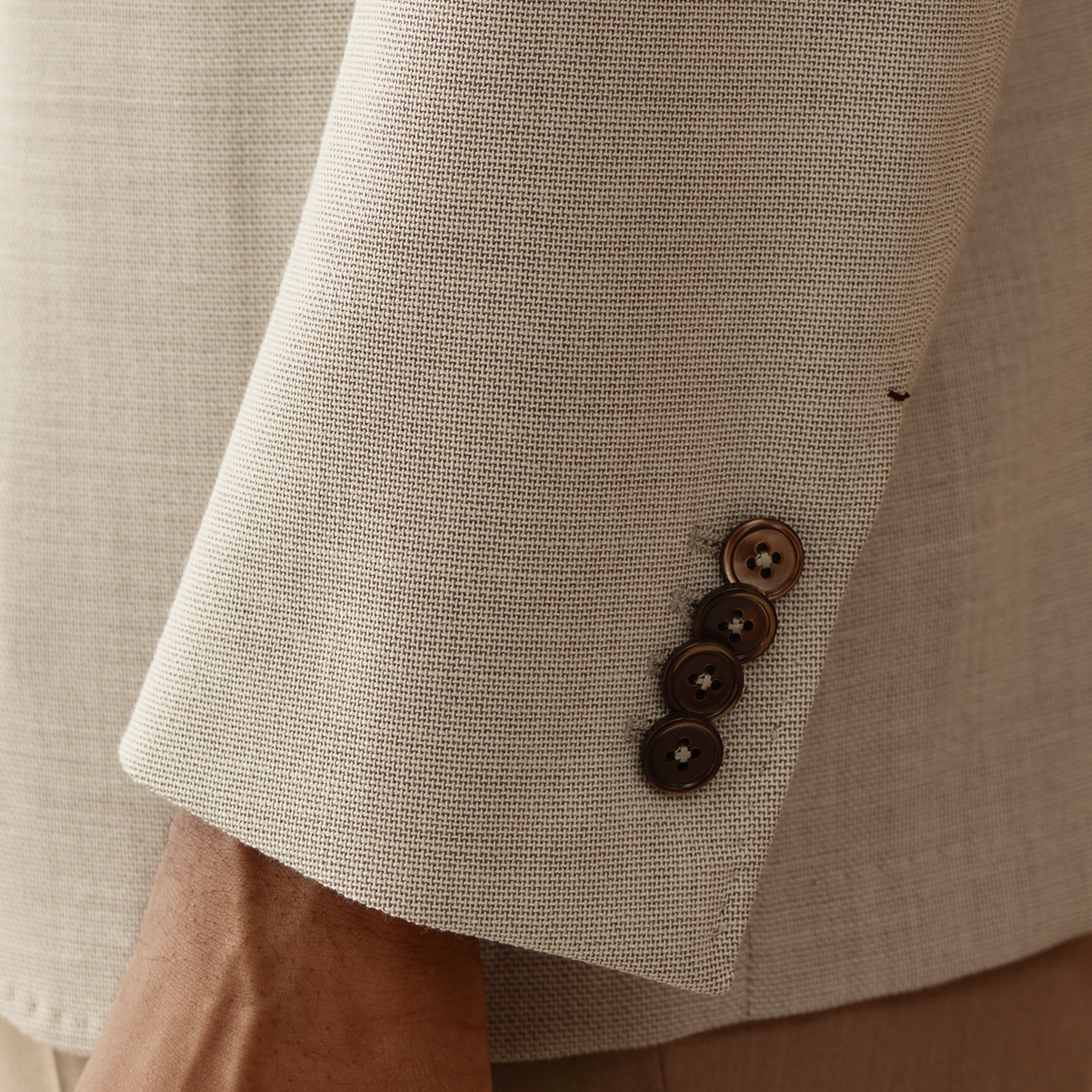 Beige Wool‑Spandex Single‑Pleated Blazer