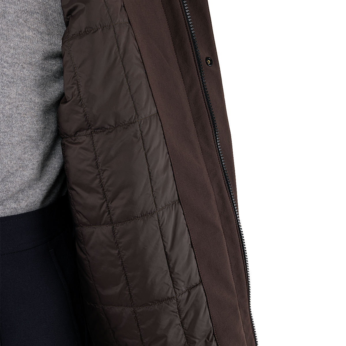Dark Brown Hidden‑Placket Stand Collar Trench Coat