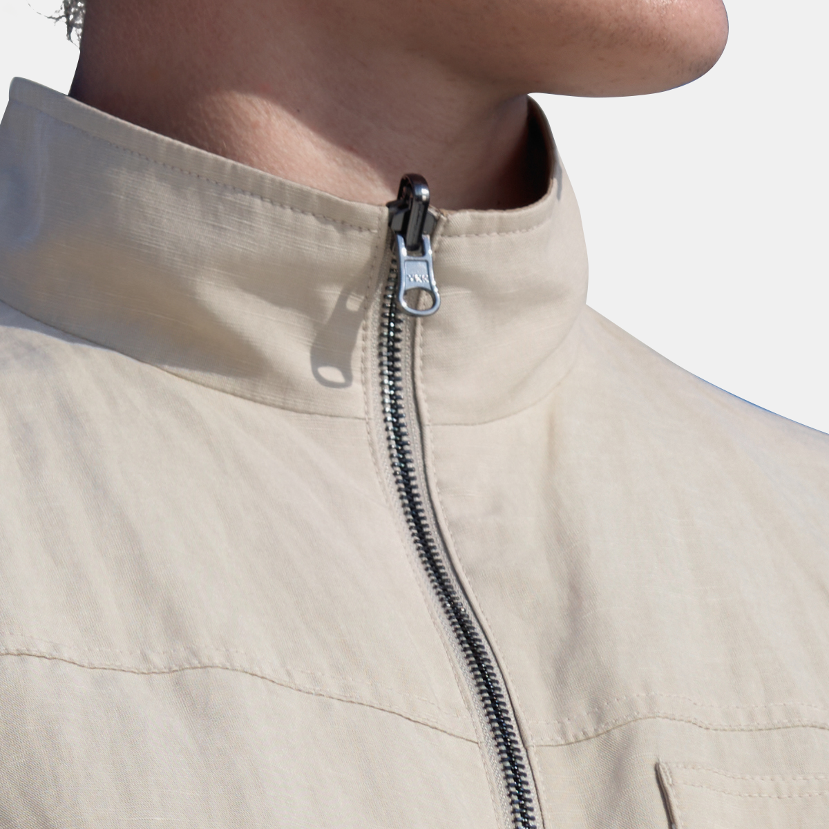 Brown Polyester‑Linen‑Cotton Hidden‑Button Commute Jacket