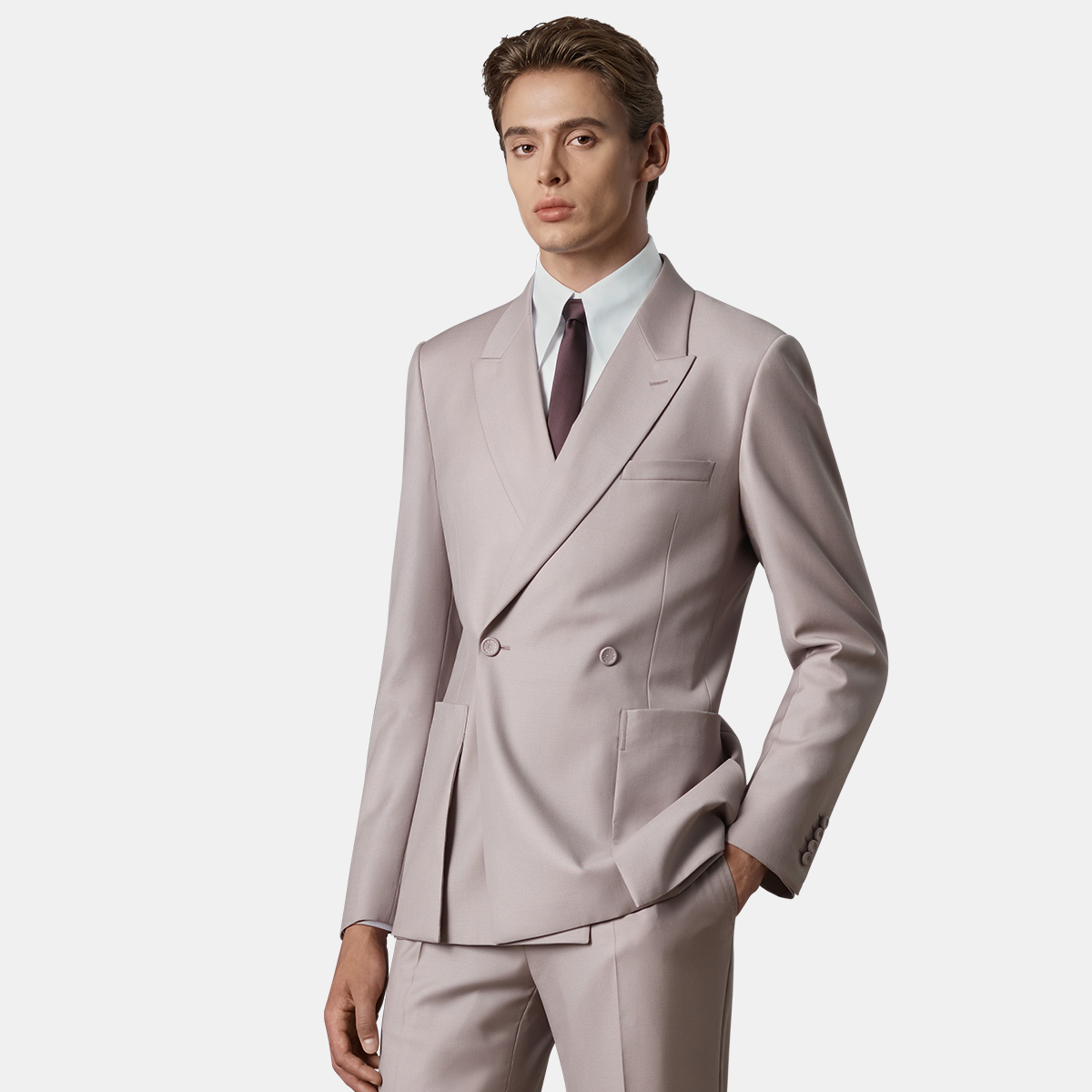 Pink Cool‑Series Pure‑Wool Half‑Canvas Wedding Two‑Piece Suit