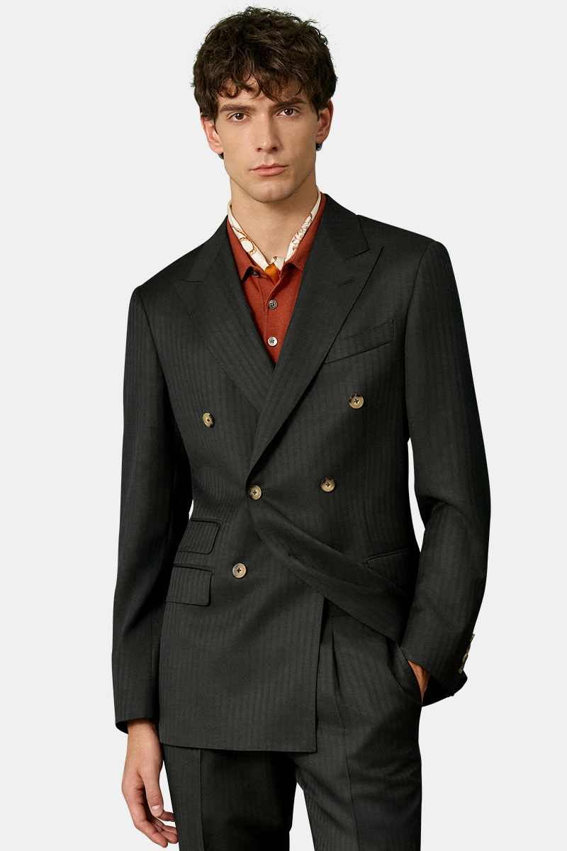 Midnight Green Mohair‑Wool Peak Lapel Formal Business Two-Piece Suit