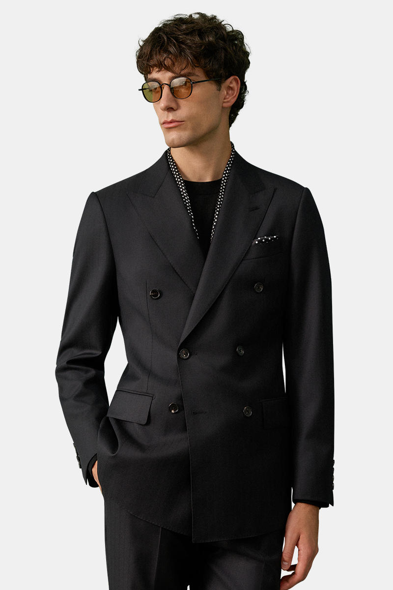 Black Low‑Gorge Peak‑Lapel Pure‑Wool Formal Business Two‑Piece Suit