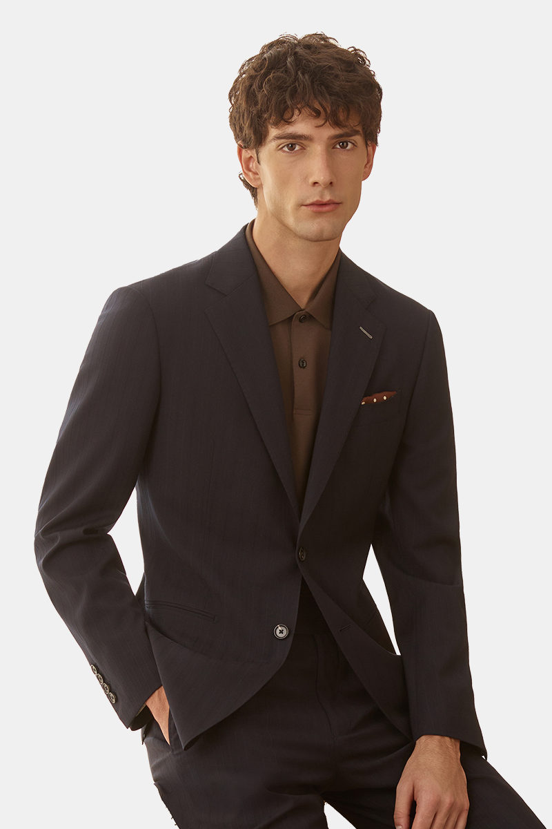 Navy Mini Herringbone Two-Piece Suit
