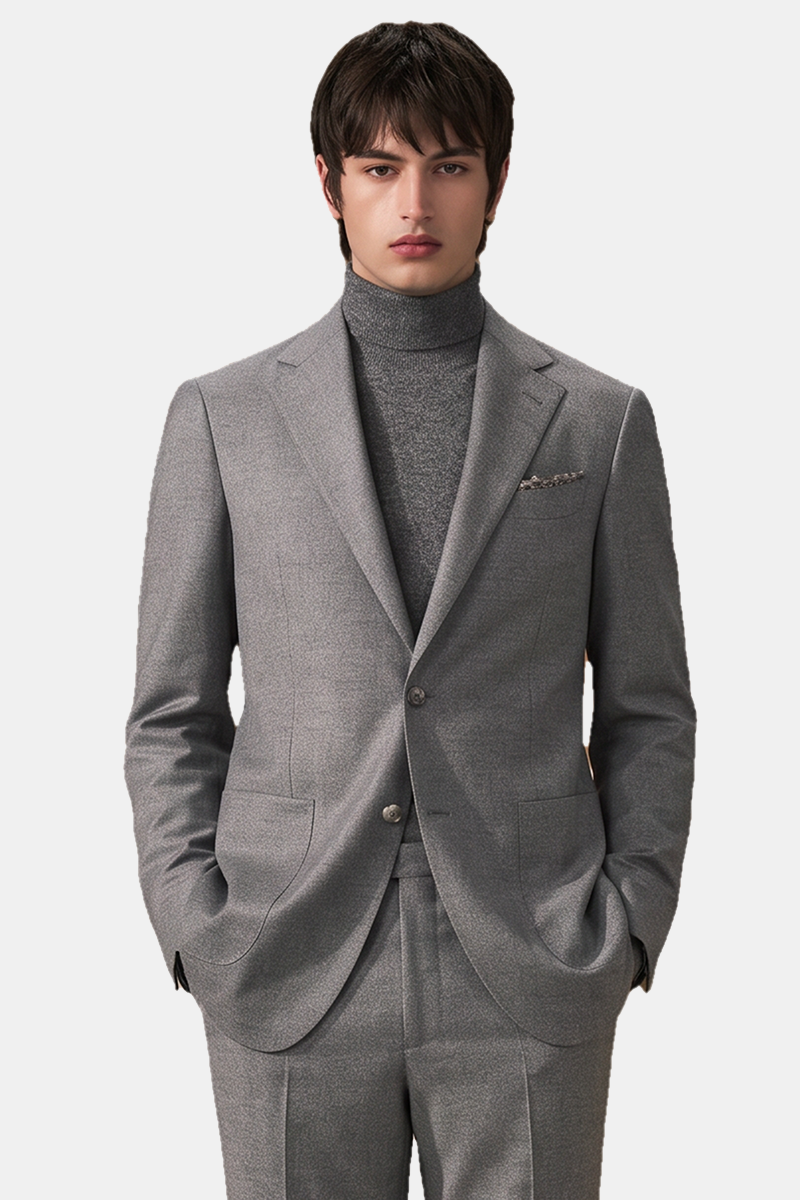 Gray Wool Half‑Canvas Double‑Breasted Two‑Piece Suit