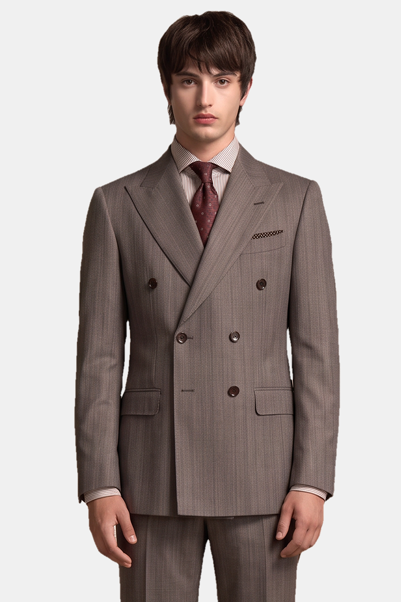 Gray Striped All‑Wool 6×2 Double‑Breasted Two‑Piece Suit