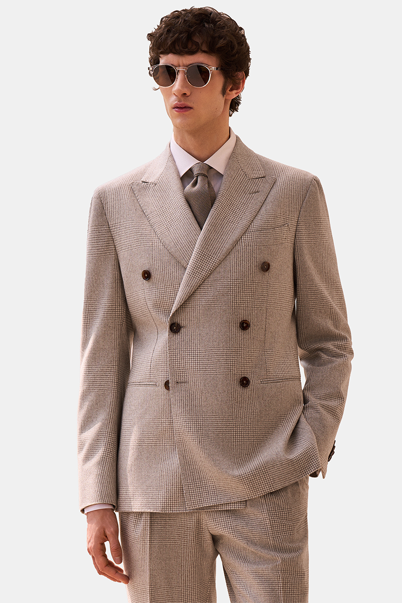 Light Camel Wool Ultra‑Thin Half‑Canvas Double‑Breasted Two‑Piece Suit