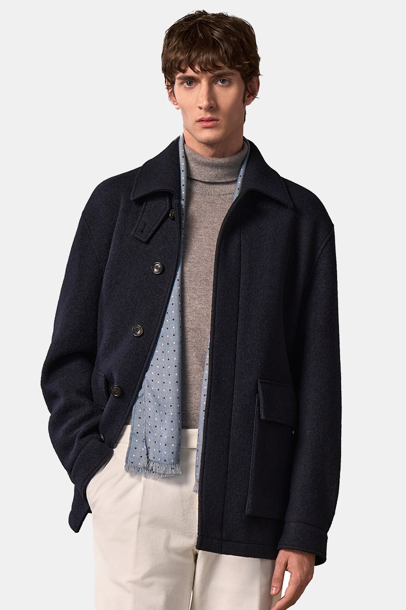 Navy Wool Fused 5‑Button Hidden‑Placket Jacket