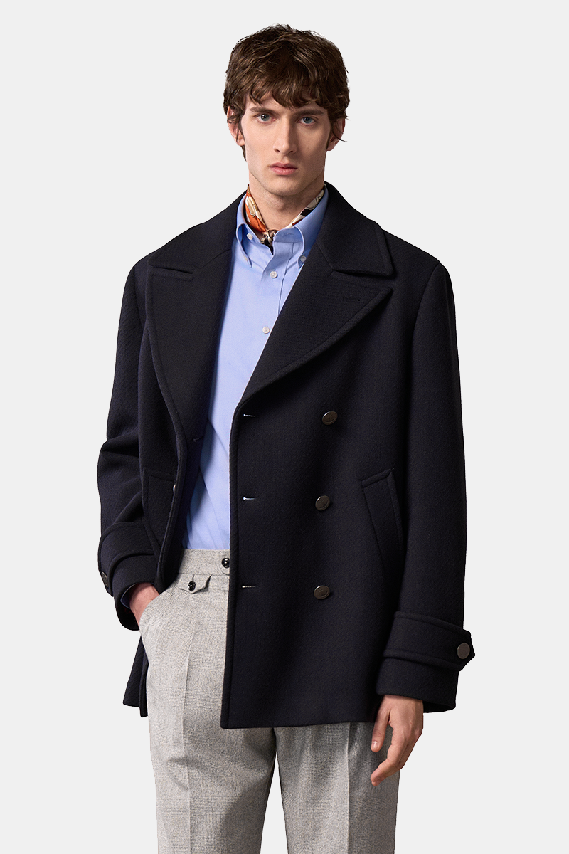 Navy Wool‑Polyester‑Modacrylic 6x3 Double‑Breasted Fused Blazer