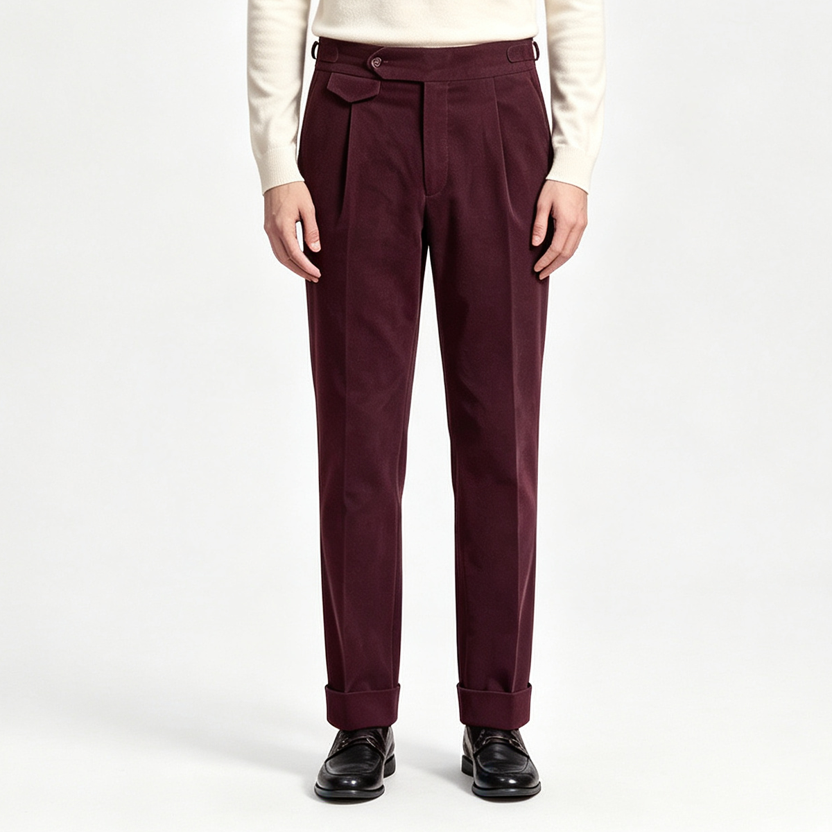 Burgundy Cotton‑Wool‑Elastane Fused Double‑Breasted Two‑Piece Suit