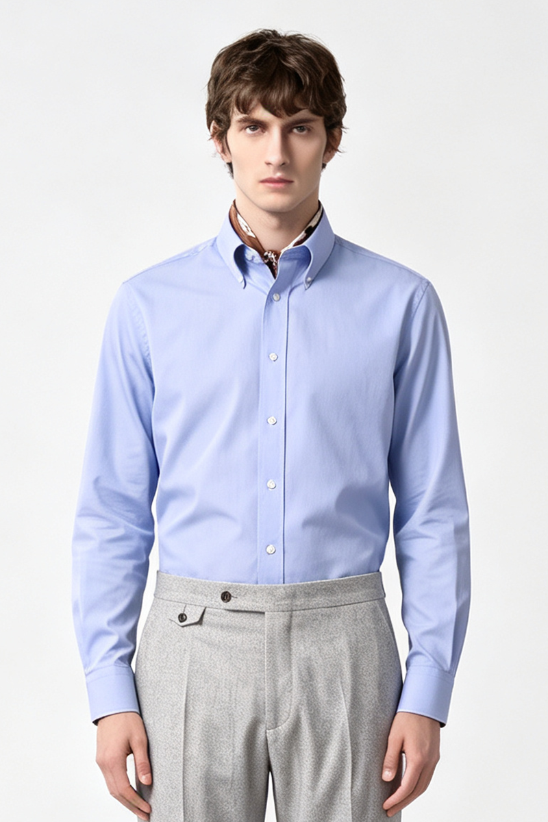 Light Blue Cotton Non‑Iron 6‑Button Point Collar Shirt