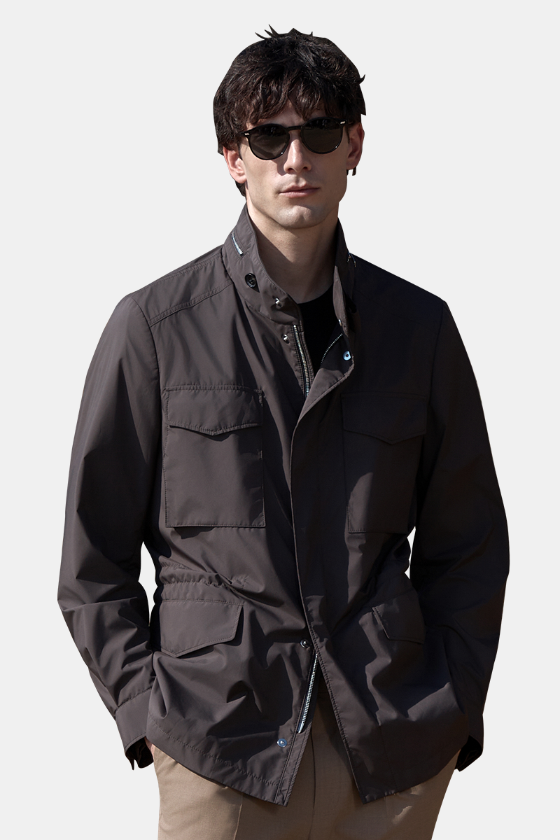 Brown Polyester‑Spandex Outdoor‑Travel Trench Coat