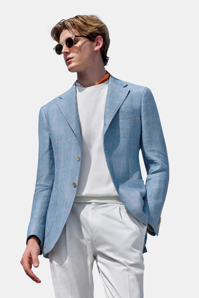 Blue Pure‑Linen Half‑Canvas Italian‑Travel Two‑Piece Suit