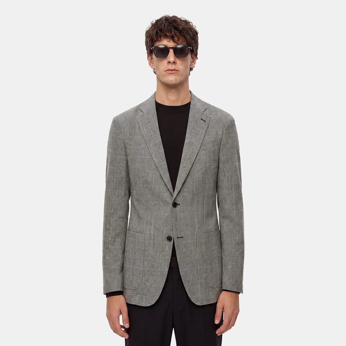 Grey Stretch Wool‑Blend Fused Blazer