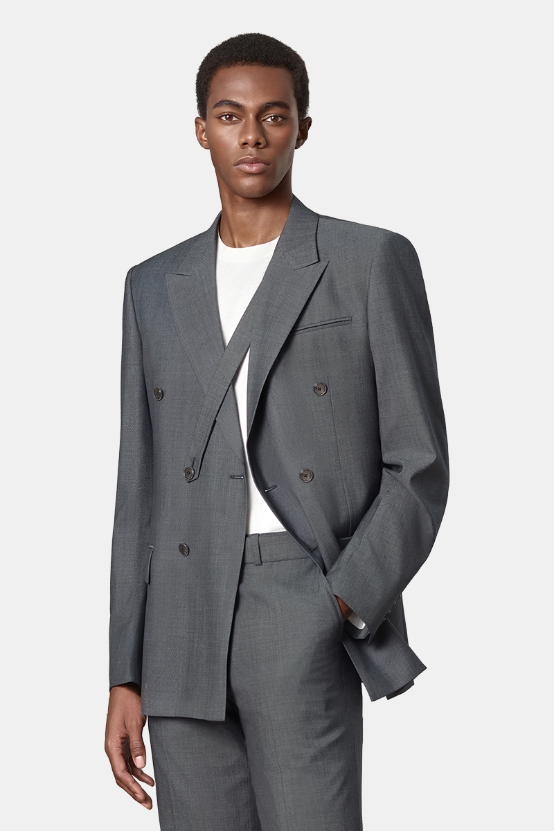 Grey Cool‑Series Silk‑Wool‑Blend Wedding Two‑Piece Suit