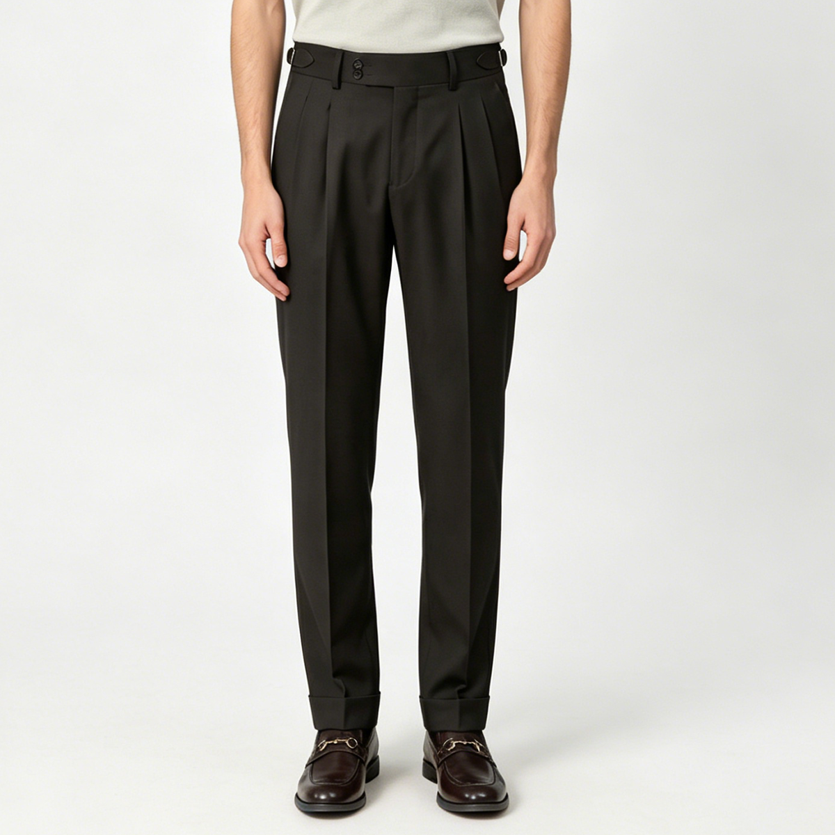 Green Fine‑Herringbone Pure‑Wool Half‑Canvas Two‑Piece Suit