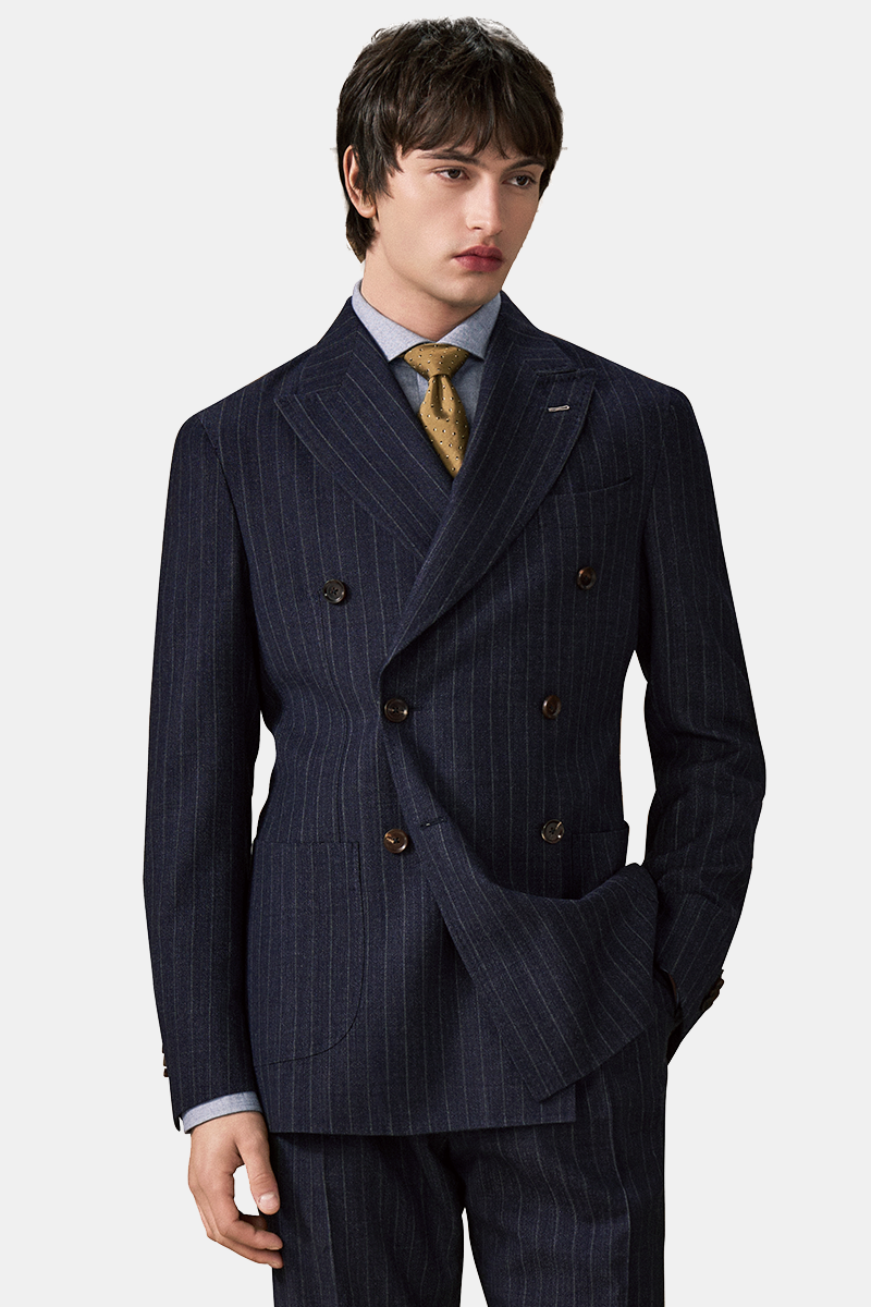 Gray Wool Half‑Canvas Double‑Breasted Two‑Piece Suit