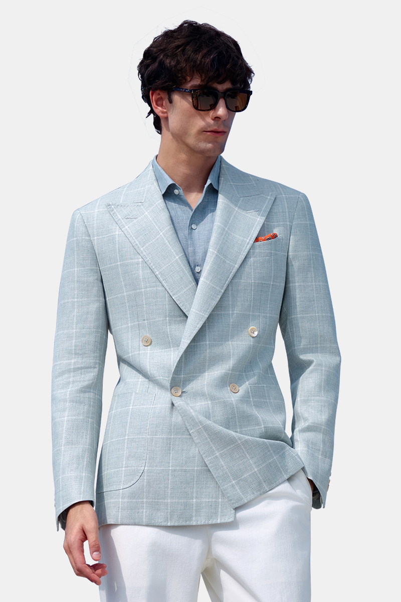 Mint Green Linen‑Wool Half‑Canvas Italian‑Commute Blazer