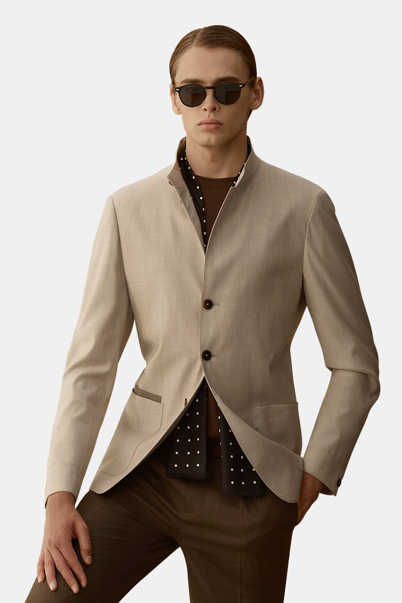 Lightweight Wool Blend Stretch Modern Fit Chinese Style Blazer