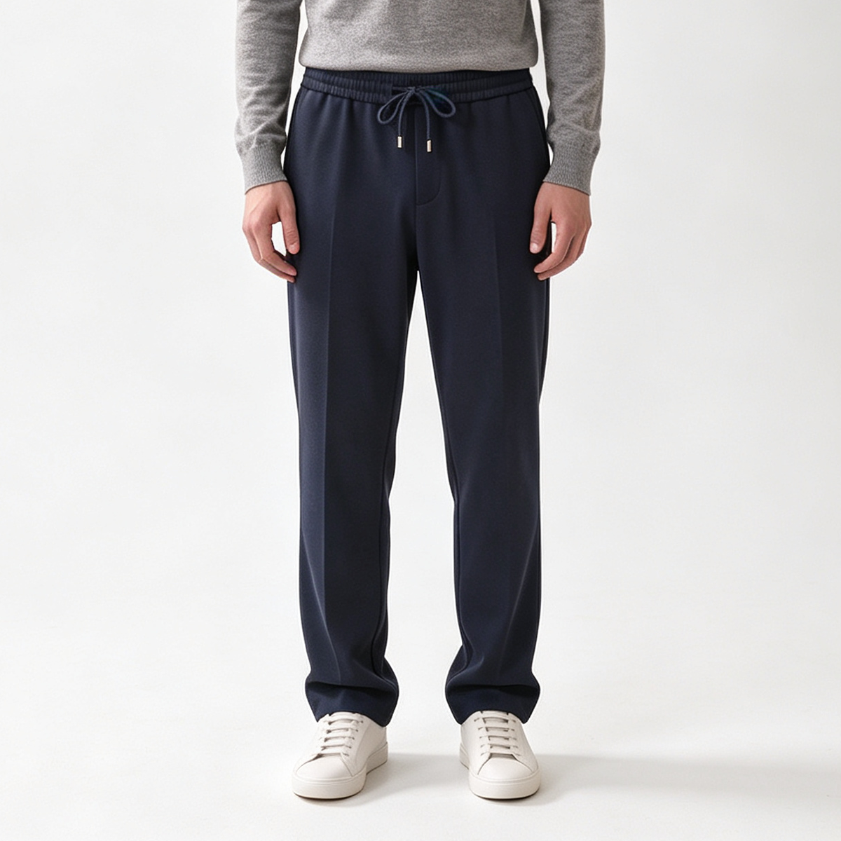 Navy Stand‑Collar with Exposed‑Teeth Center Zip Two-Piece Suit