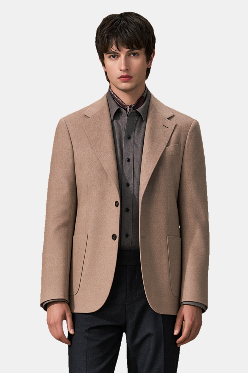 Light Camel Wool‑Silk Half‑Canvas Single‑Breasted Blazer
