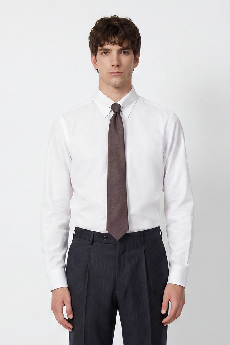 White Launder‑Finish Tab‑Cotton Men's Shirt